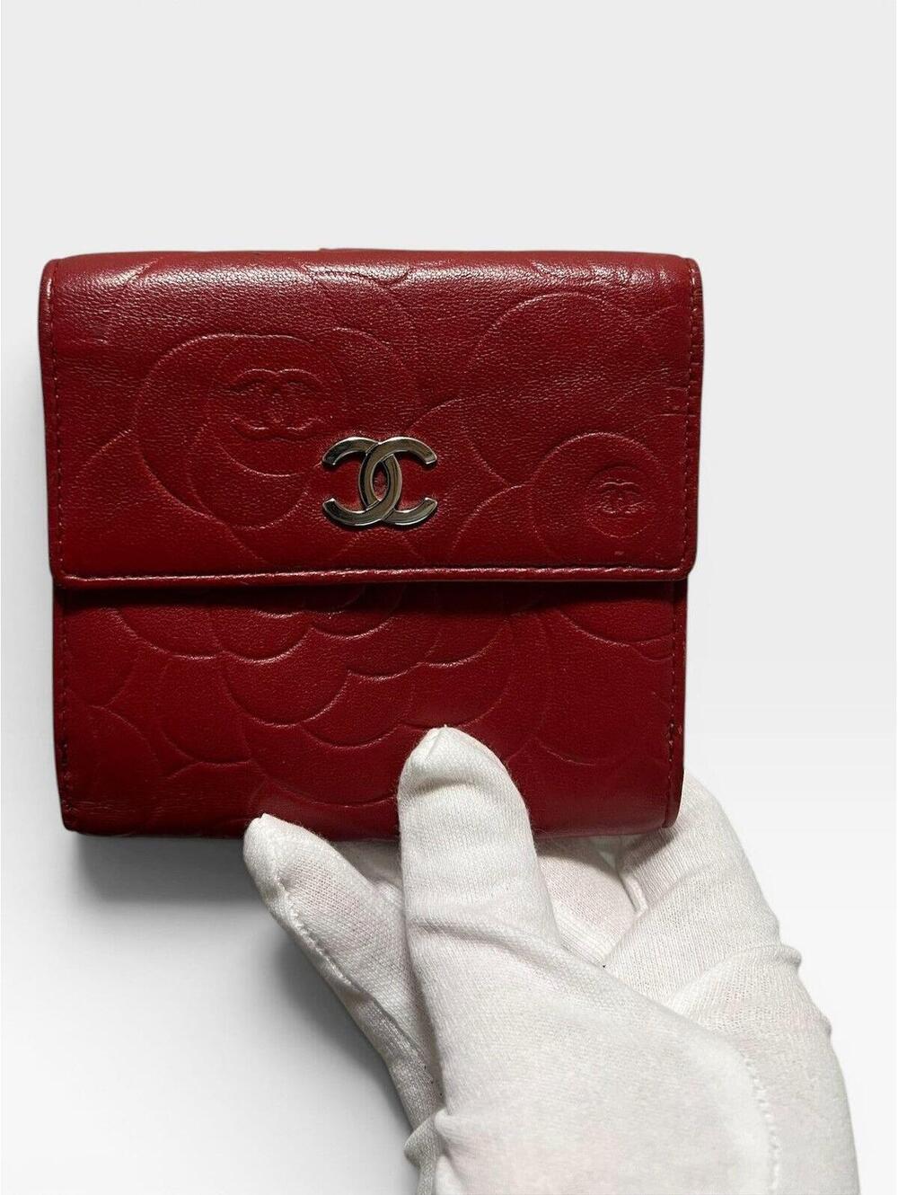 STEAL! Chanel Camellia embossed leather trifold wallet
